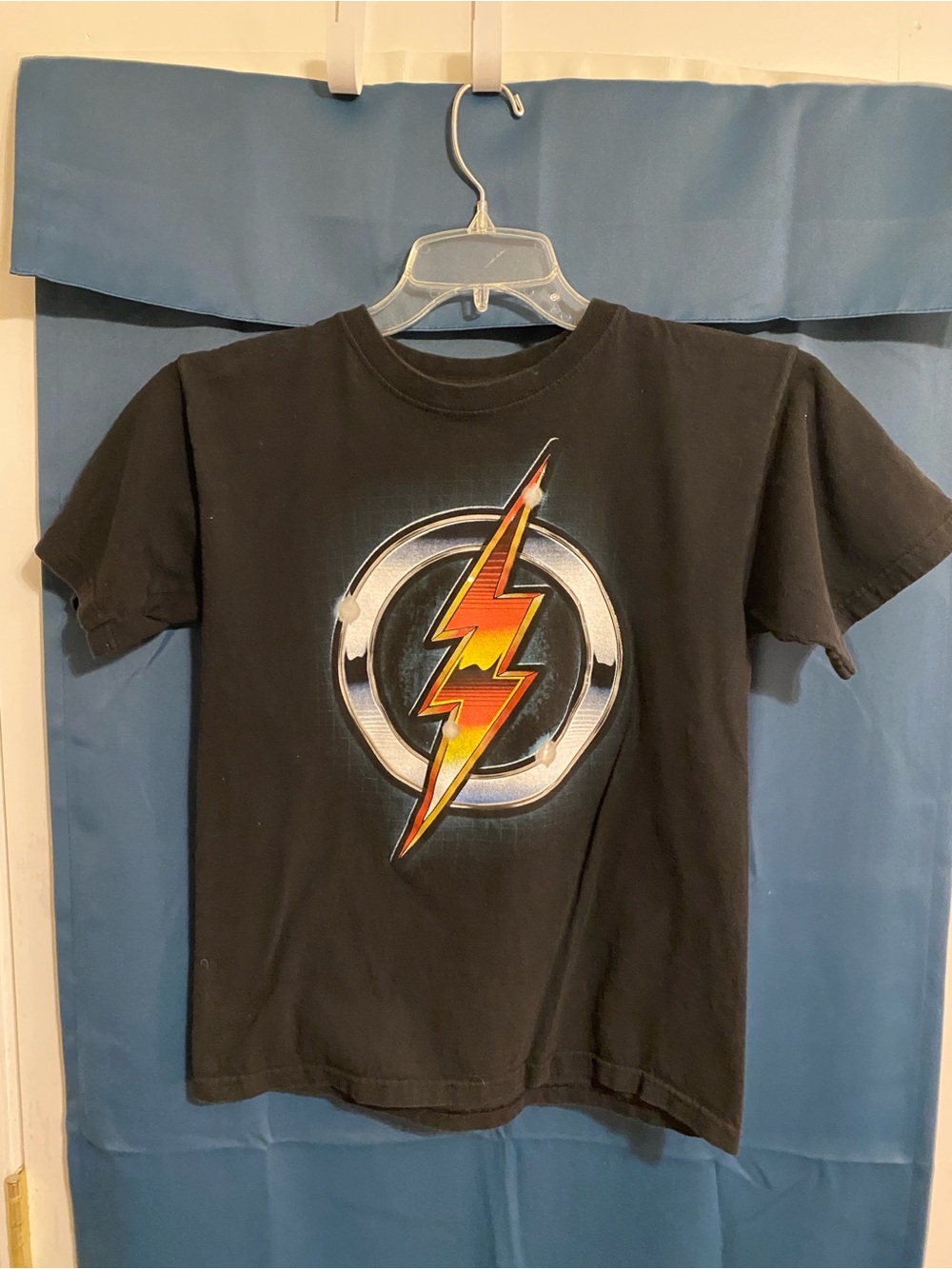 DC Boys Black Tee with Yellow & Orange Lightning Bolt Graphic